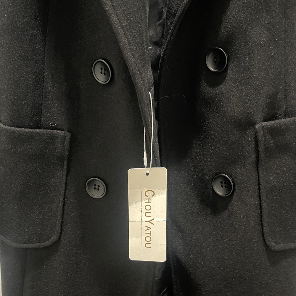 Chou Yatou Double Breasted Wool Blend Black Pea Coat Women’s Sz M with Pocket - Picture 8 of 16